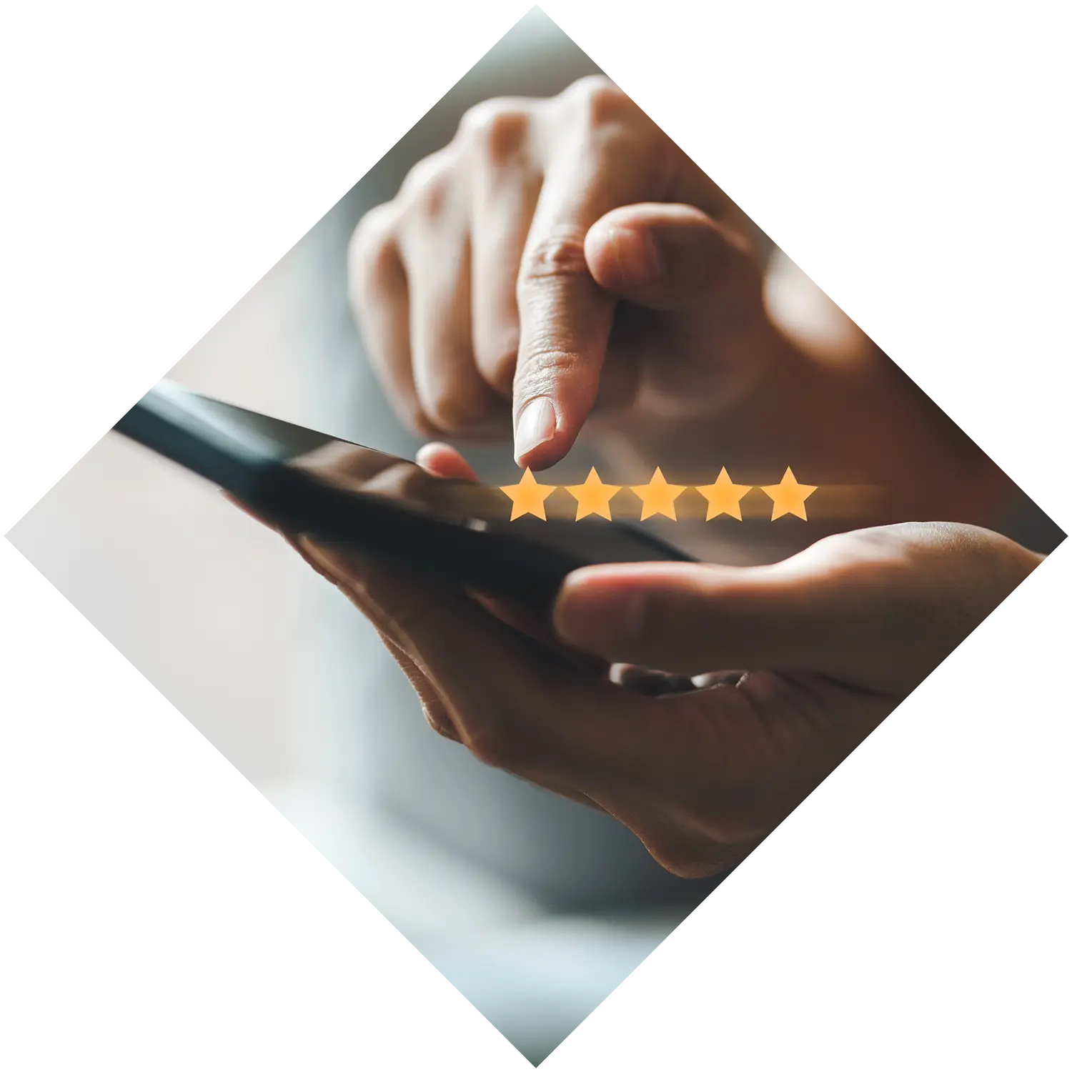 Image of Hands Giving a 5 Star Review on Cell Phone Representing Lifetime Value of a Customer