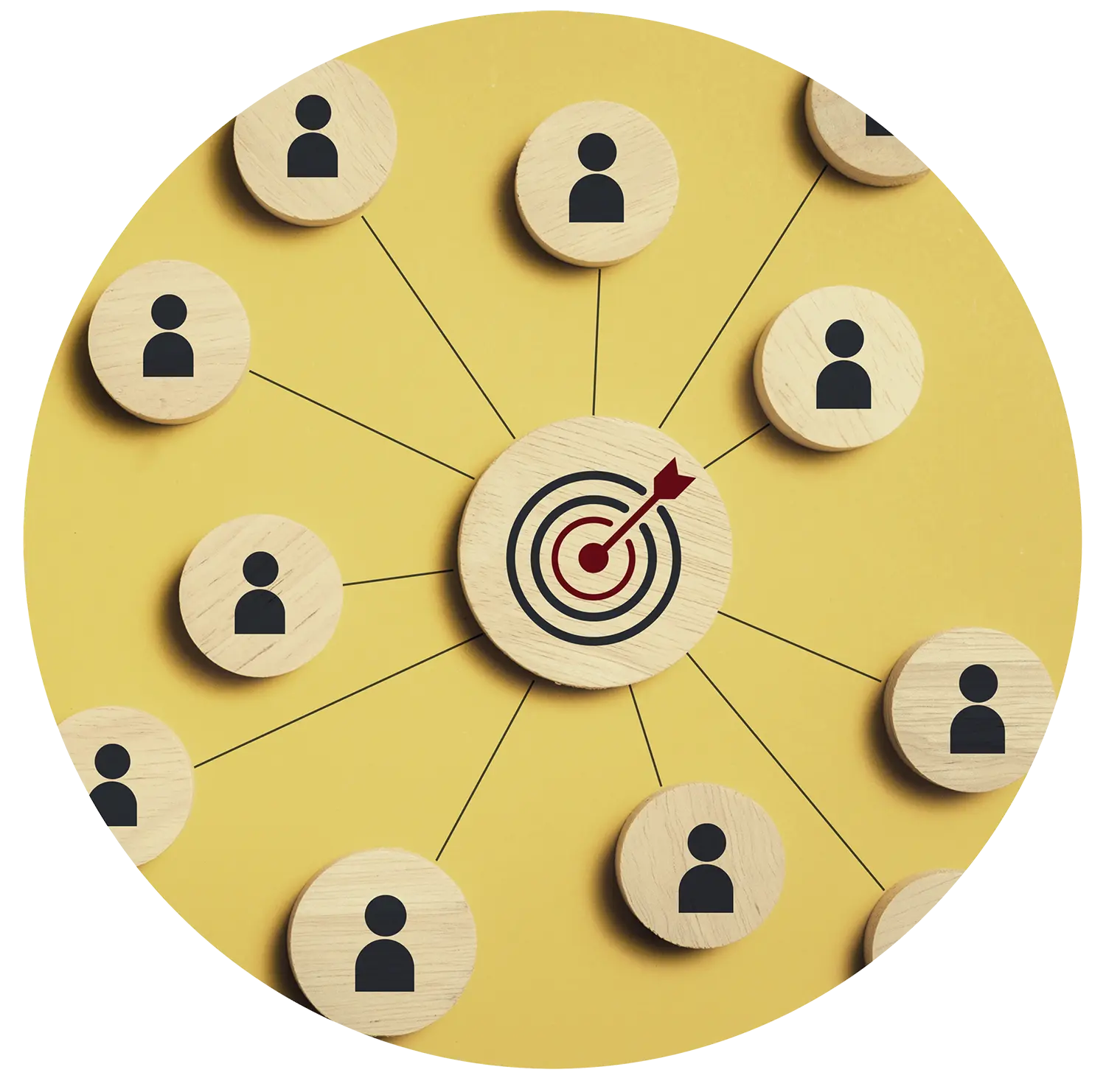 Image of a Circle with Customer Outlines  Connecting to a Target in the Center