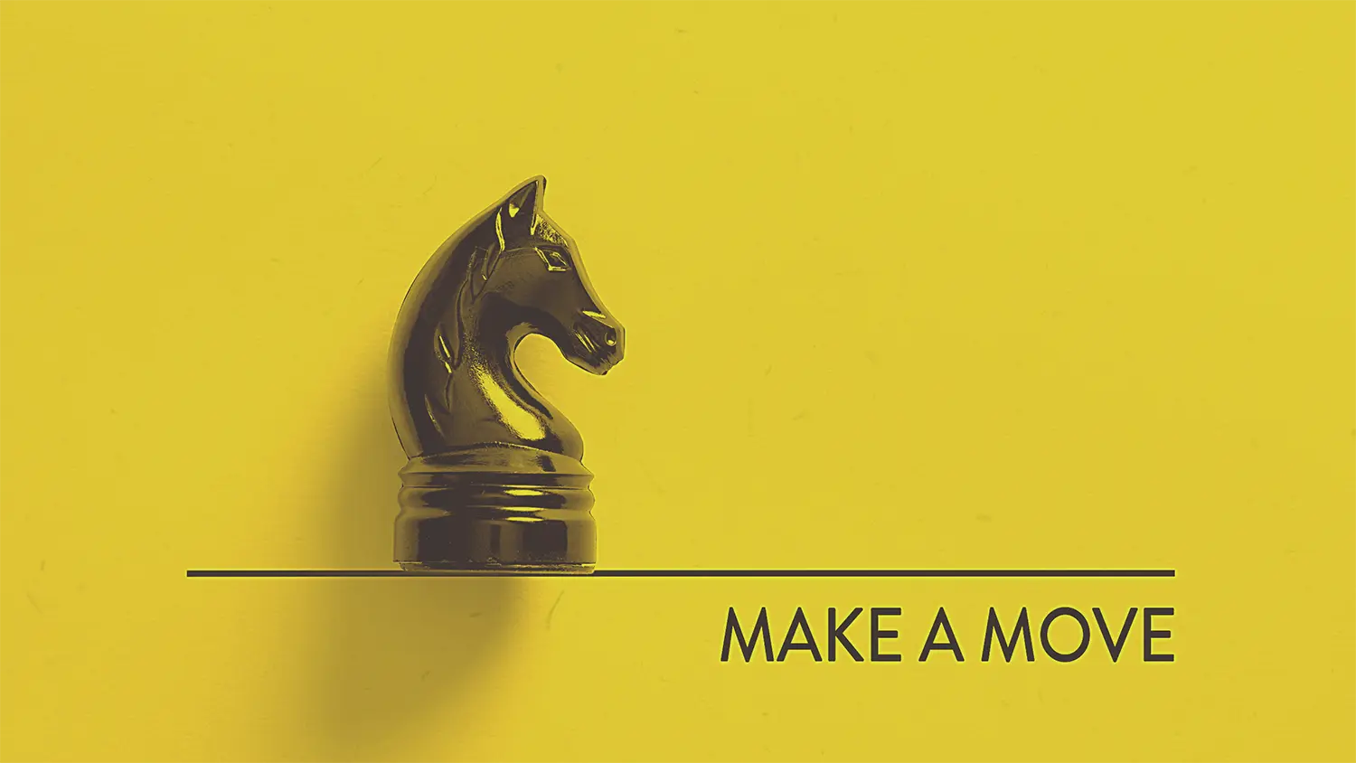 Photo of a Knight chess piece and the words Make a Move representing strategies to reduce customer churn rate.