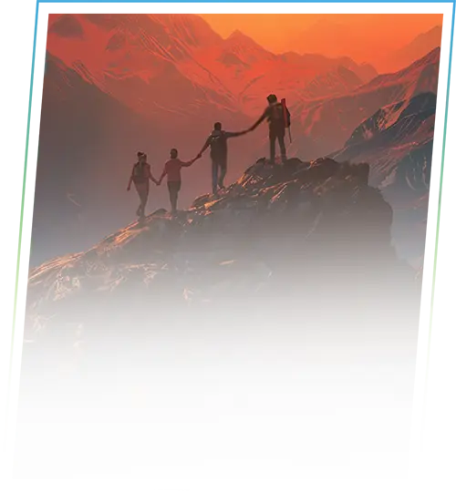 Group of People Helping Altruistically Helping Each Other Up a Mountain